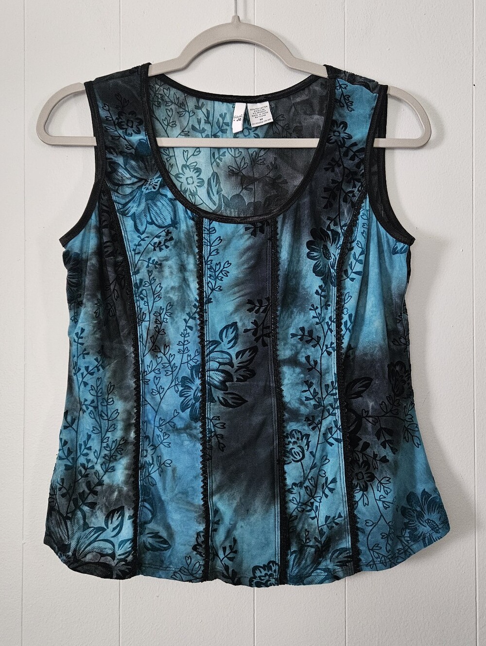90s Velvet Burnout Tank Top Women Lace Mesh Whimsigoth Dark Fairy Grunge‎ Size M